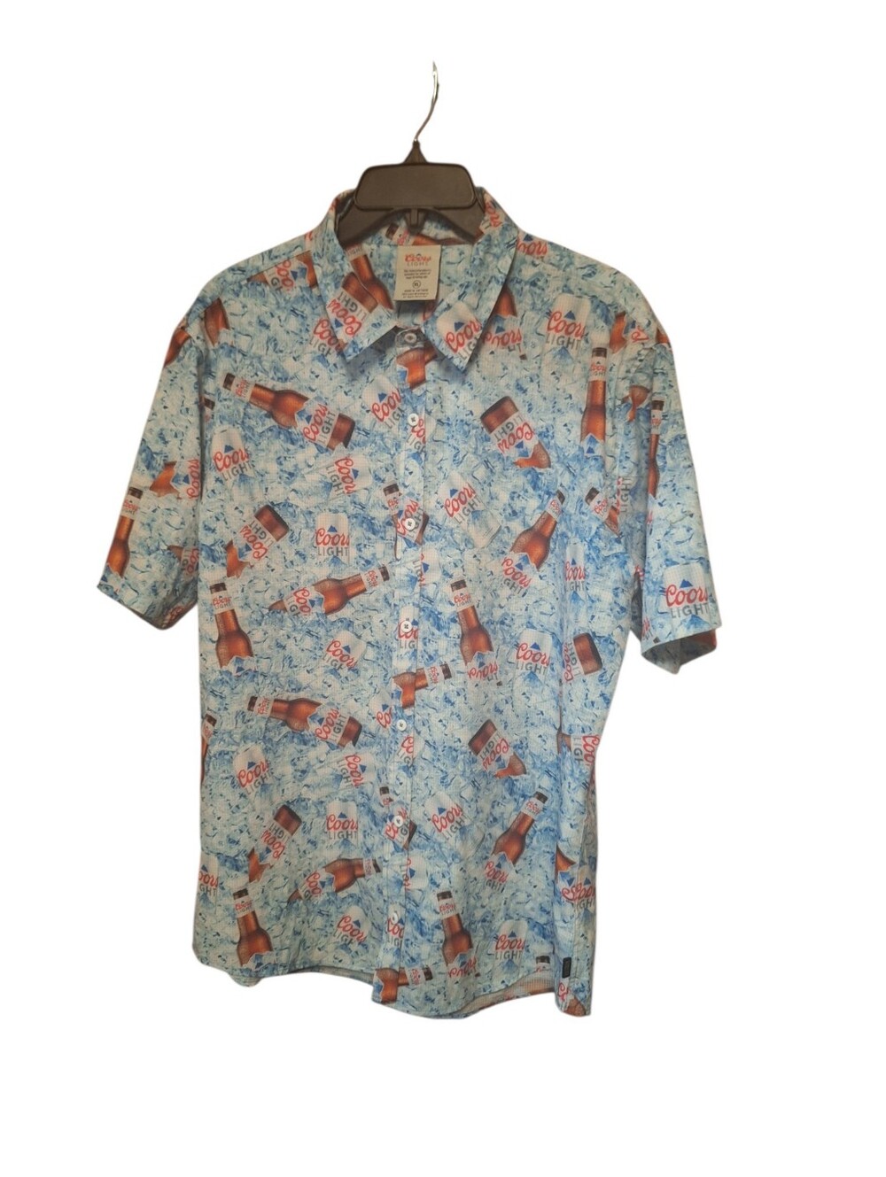 Coors Light Bottles Ice Button Down Performance Shirt Blue Adult XL CAMP Party